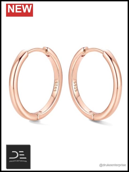 Jewelry - Sterling Silver Huggie Earrings with 14K Rose Gold Plated Finish Hypoallergenic